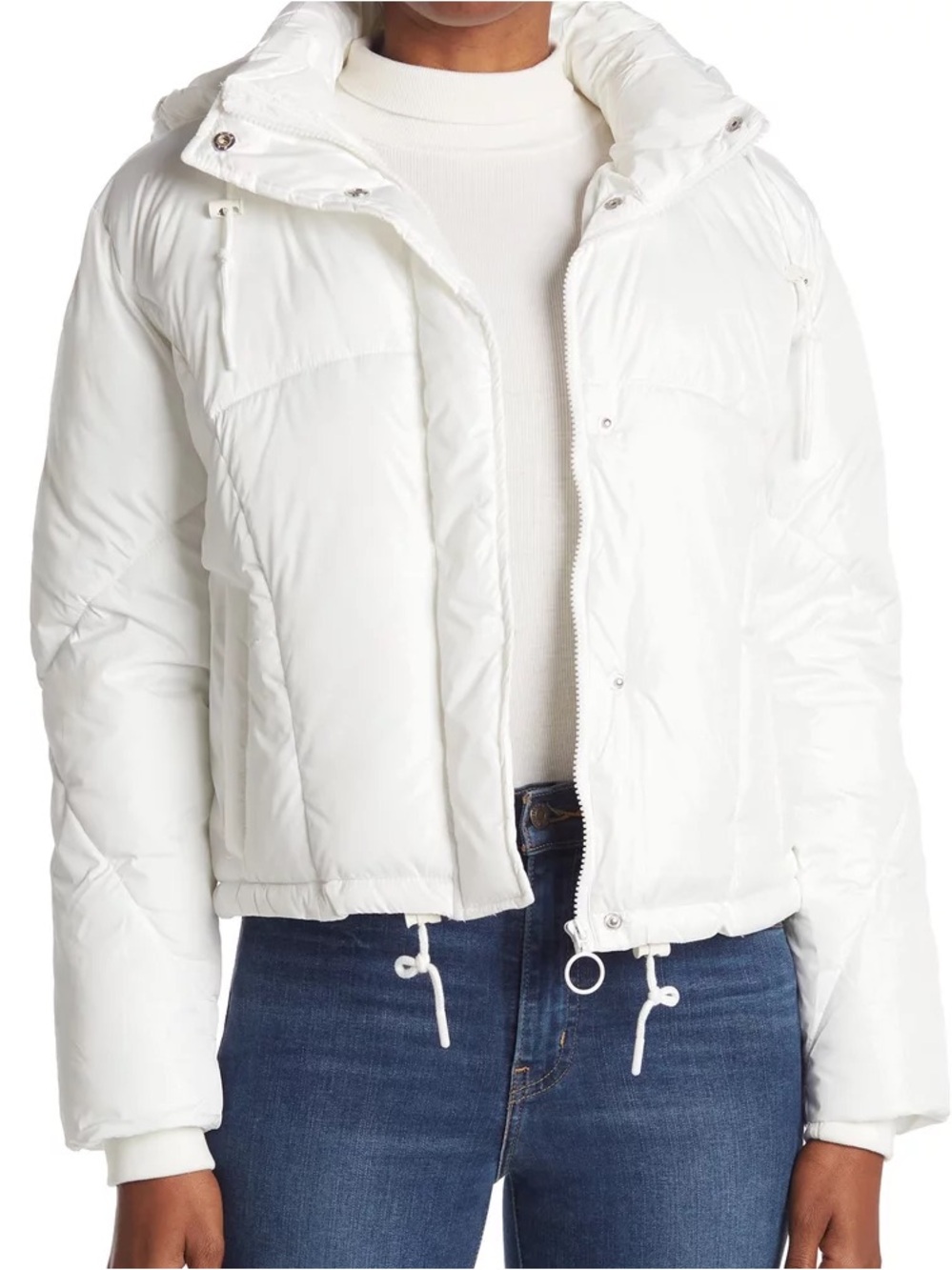 Sebby White Cropped Puffer Jacket with Hood- Like New - Small